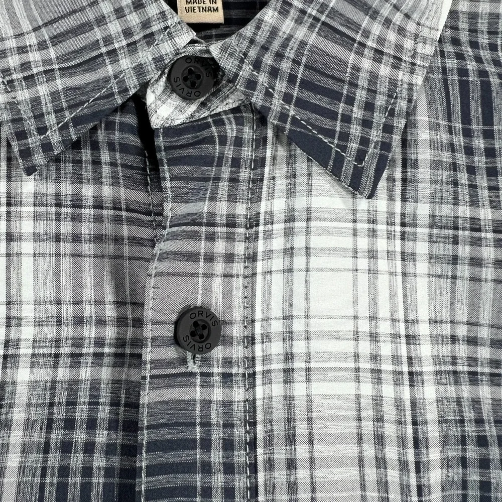 Orvis Shirt Mens Large Blue Plaid Short Sleeve Button Up‎ Performance Outdoor